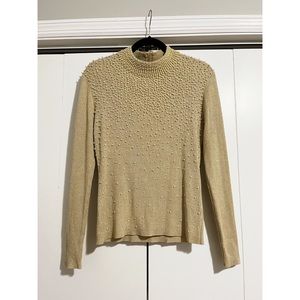 Belldini Mock Neck Beaded Gold Large Blouse